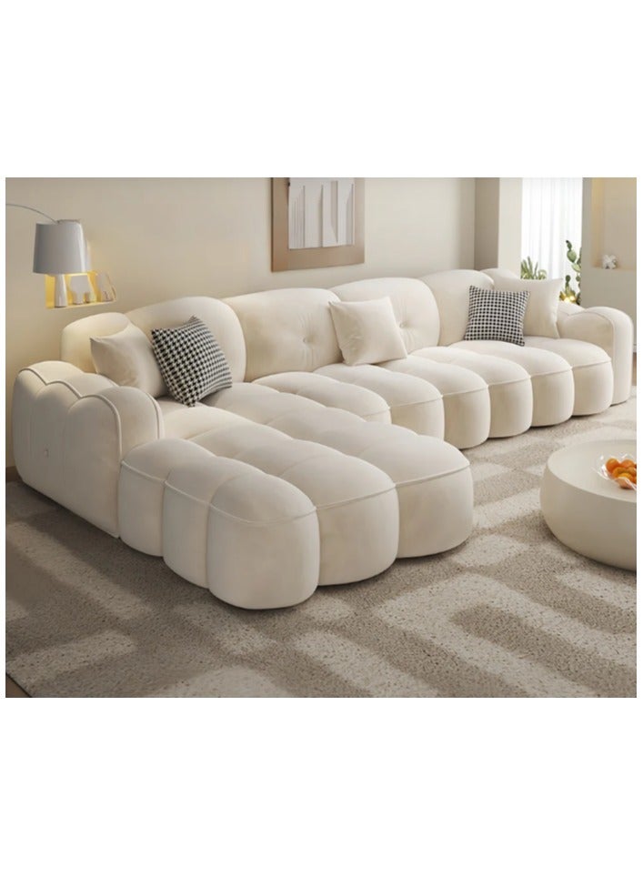 Al Zakharef Furniture Fleece L-Shape Modular Sofa Set – Overstuffed Soft Cushions, Solid Wood Frame, Modern Living Room Furniture, 5-Seater (Beige) - Image 2