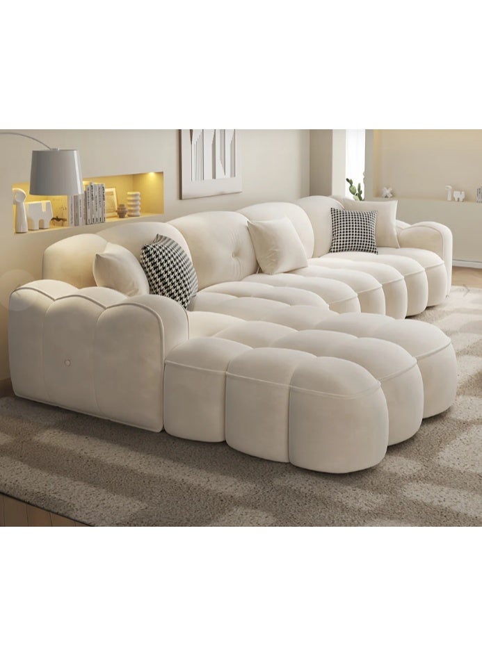 Al Zakharef Furniture Fleece L-Shape Modular Sofa Set – Overstuffed Soft Cushions, Solid Wood Frame, Modern Living Room Furniture, 5-Seater (Beige) - Image 4