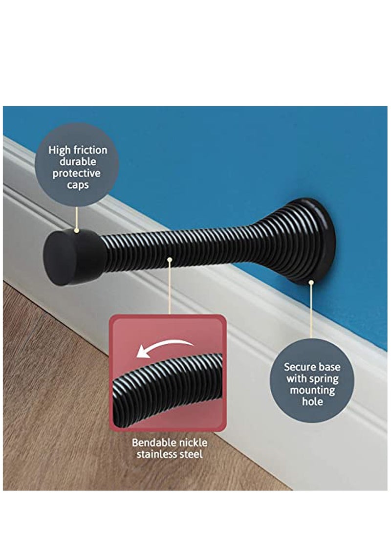 KASTWAVE 12 Pack Black Spring Door Stops, 3-1/8" Heavy Duty Door Stop Flexible Spring Door Stopper with Low Mounted Baby Proof Black Rubber Bumper Tips - Image 4