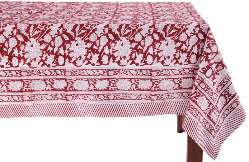 ATOSII Meraki Red 100 Cotton Tablecloth Handblock Print Rectangle Table Cover for Kitchen Dining I Tabletop Linen I Parties Thanksgiving Christmas Wedding Fall Table Cloth 60 X 108 Inches