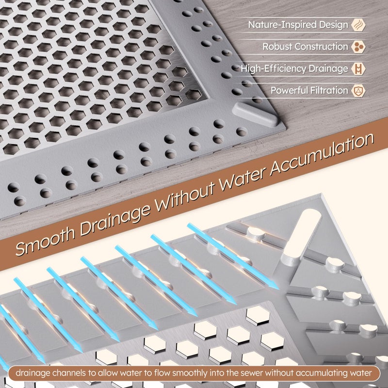 BAOTIYA Not Moving Shower Drain Hair Catcher,Effective Hair Catcher Shower Drain,Square Flat Shower Drain Cover Protector Filter,Efficient Drainage,Hair Trap Stopper (Gray, 4 inch) - Image 4