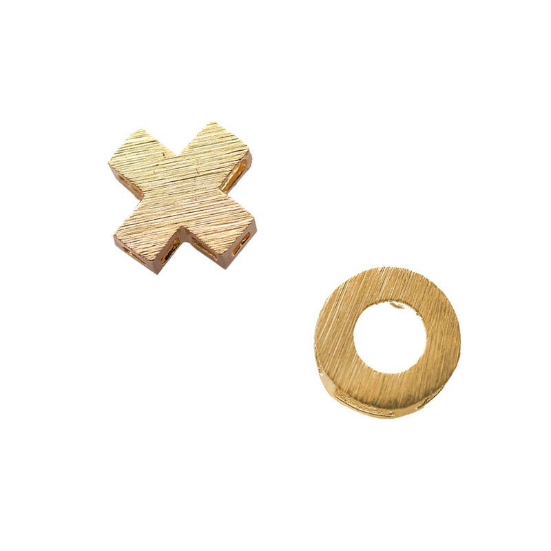 Spinningdaisy Handcrafted Brushed Metal XO Hug and Kiss Stud Earrings Gold - Image 1