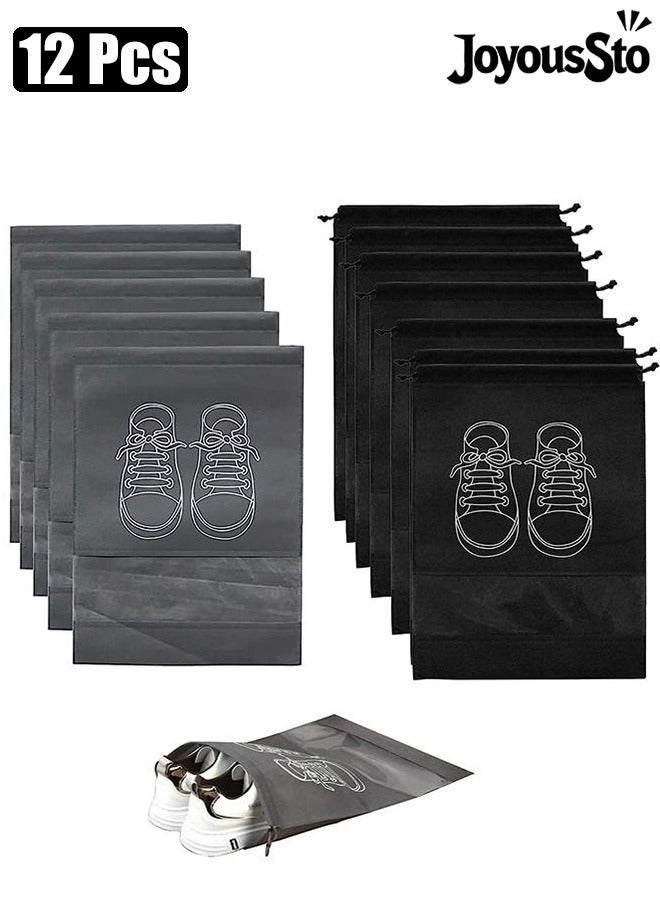 JoyousSto 12 Pcs Large Travel Storage Shoe Bag Portable Shoe Bag Dust proof Shoe Organizer Bags for Men and Women Shoes 6 Black 6 Grey - Image 1