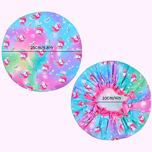 Olypegic Kids Shower Cap, 3 Pcs Girls Shower Cap for Kids Reusable Waterproof Adjustable Large Hair Cap Unicorn Mermaid Rainbow Cute Hair Cover Hat - Image 5