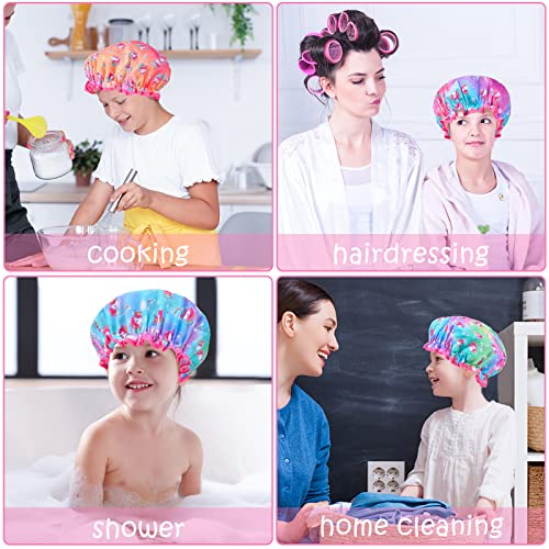 Olypegic Kids Shower Cap, 3 Pcs Girls Shower Cap for Kids Reusable Waterproof Adjustable Large Hair Cap Unicorn Mermaid Rainbow Cute Hair Cover Hat - Image 3