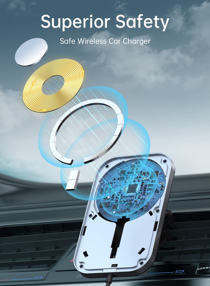 Magnetic Wireless Car Charger for MagSafe iPhone 14 13 12 Series - 360° Adjustable Phone Holder with Car Adapter