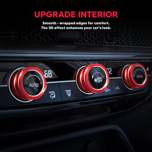 Polodunn for Honda Civic 2022-2026 Accessories, CRV 2023-2026 & Acura Ingetra 2023-2025 (Fit 9" Screen/ 1 Audio Knob), 11pcs Knob Cover Kit - Hazard Light, Push Start, Audio, AC & Air Vent (Red) - Image 4