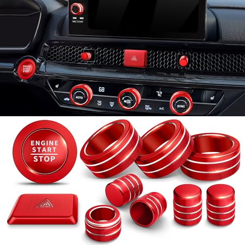 Polodunn for Honda Civic 2022-2026 Accessories, CRV 2023-2026 & Acura Ingetra 2023-2025 (Fit 9" Screen/ 1 Audio Knob), 11pcs Knob Cover Kit - Hazard Light, Push Start, Audio, AC & Air Vent (Red) - Image 1