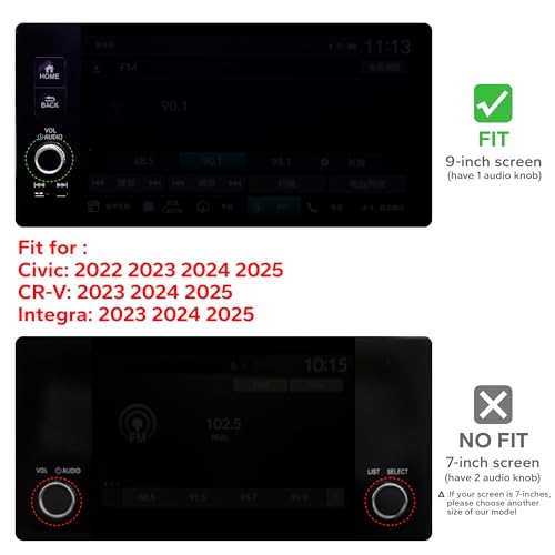 Polodunn for Honda Civic 2022-2026 Accessories, CRV 2023-2026 & Acura Ingetra 2023-2025 (Fit 9" Screen/ 1 Audio Knob), 11pcs Knob Cover Kit - Hazard Light, Push Start, Audio, AC & Air Vent (Red) - Image 2