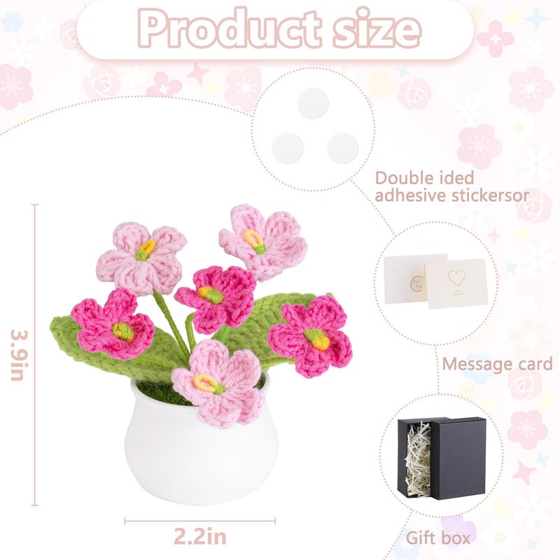 LAIDANLA Crochet Flowers Forget Me Not Small Gradient Pink Gifts for Women Handmade Anniversary Graduation Birthday Gifts for Mom Teacher Friends Coworker Knitted Flower Potted for Desk Accessories - Image 4