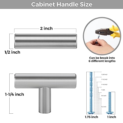 Ravinte Decor 30 Pack Brushed Nickel Cabinet Knobs - Kitchen Silver Pulls for Drawer Stainless Steel Dresser Hardware 2in Length Single Hole T Bar, RDT50LS30 - Image 3