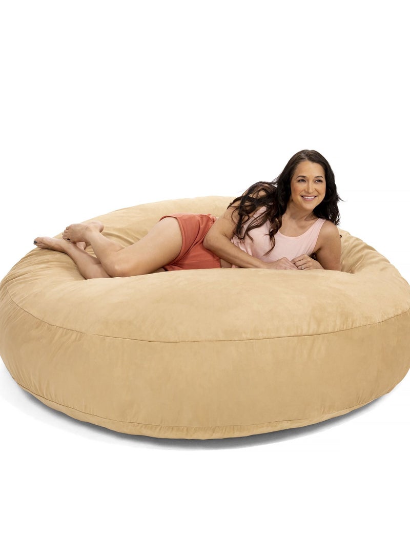 Comfy COMFY SOFT & FLUFFY BEIGE SUEDE BED BEAN BAG WITH PILLOW 135X135X30CM SUITABLE FOR 2 ADULTS  - Image 1