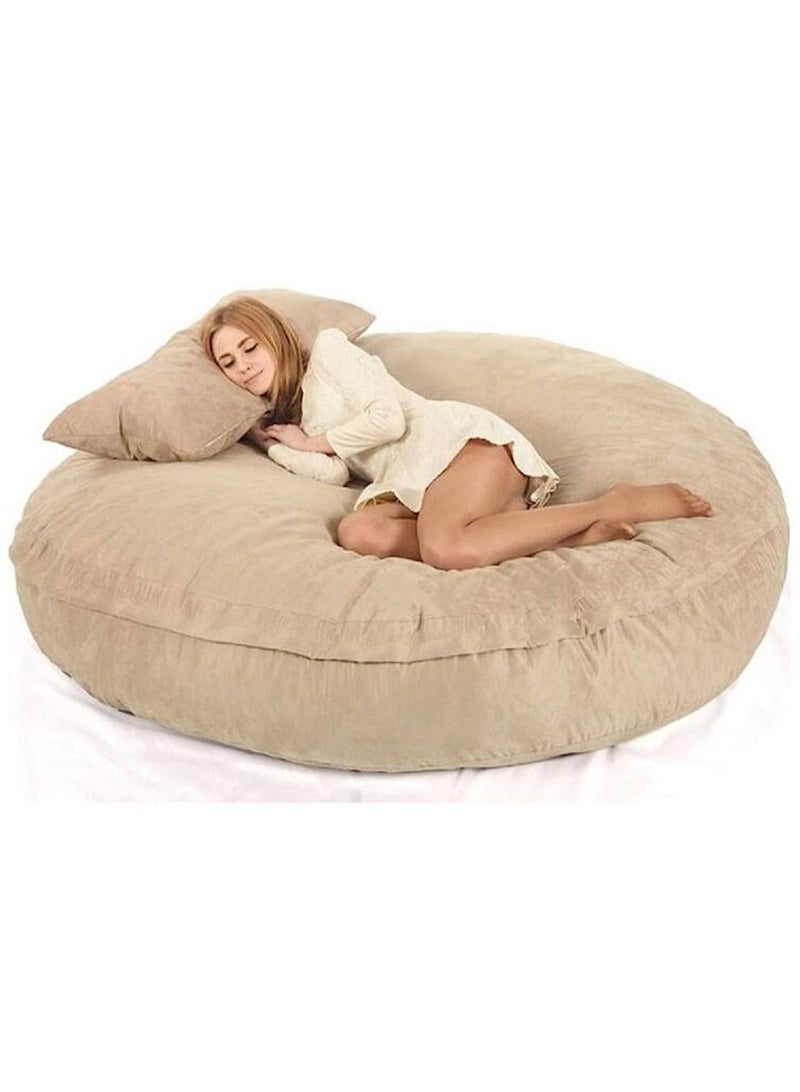Comfy COMFY SOFT & FLUFFY BEIGE SUEDE BED BEAN BAG WITH PILLOW 135X135X30CM SUITABLE FOR 2 ADULTS  - Image 2