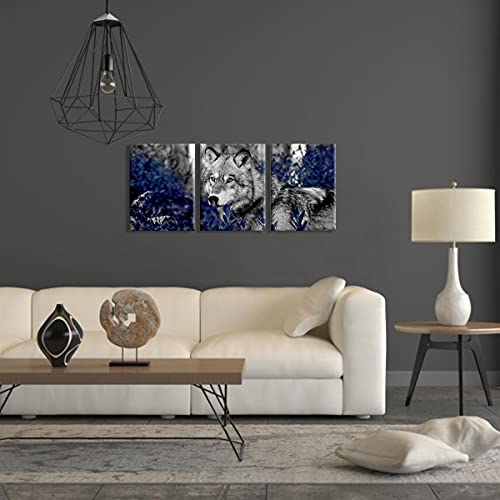 Kalormore Wildlife Animal Canvas Wall Art Black White Wolf with Blue Eyes Picture Giclee Prints Artwork Framed and Stretched Painting for Modern Home Living Room Office Bedroom Bathroom Decoration - Image 5