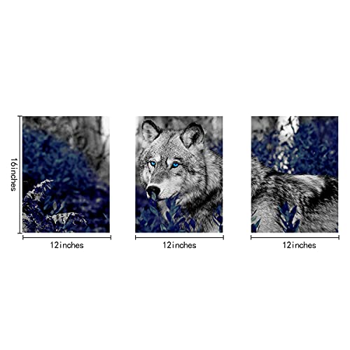 Kalormore Wildlife Animal Canvas Wall Art Black White Wolf with Blue Eyes Picture Giclee Prints Artwork Framed and Stretched Painting for Modern Home Living Room Office Bedroom Bathroom Decoration - Image 2