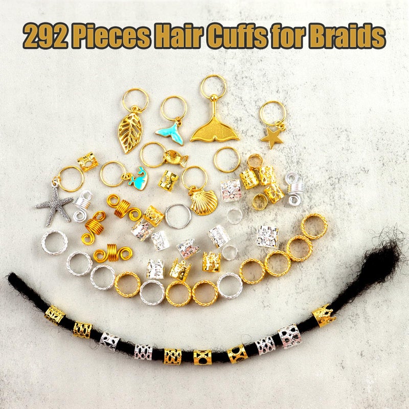 Coriario 292 Pcs Gold Silver Hair Jewelry for Braids Hair Charms Accessories Loc Jewelry Rings Cuffs Pendants Decorations for Women Men Braids Locs Dread - Image 3