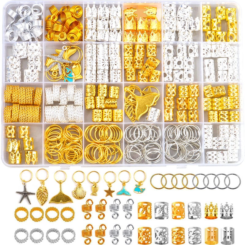 Coriario 292 Pcs Gold Silver Hair Jewelry for Braids Hair Charms Accessories Loc Jewelry Rings Cuffs Pendants Decorations for Women Men Braids Locs Dread - Image 1