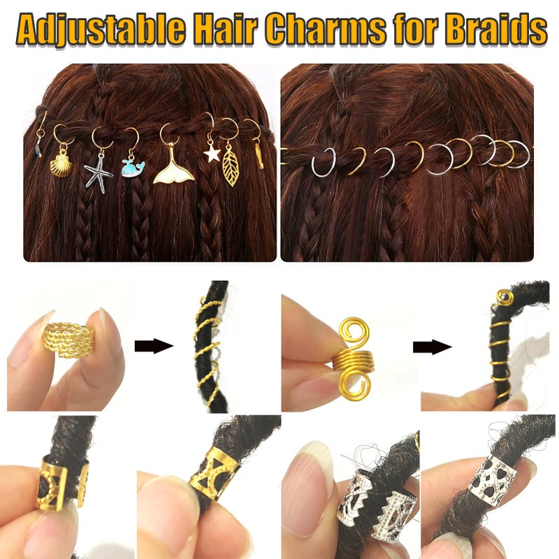 Coriario 292 Pcs Gold Silver Hair Jewelry for Braids Hair Charms Accessories Loc Jewelry Rings Cuffs Pendants Decorations for Women Men Braids Locs Dread - Image 4