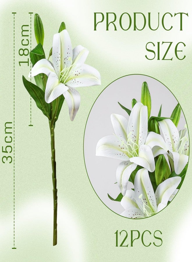 Ikosora 12 Pcs White Artificial Lily Flower, Realistic Long Stem Real Touch Stargazer Lily, Faux Lily Flower Fake Floral with Rods for Home Party Wedding Table Centerpiece Garden DIY Craft Decoration - Image 2
