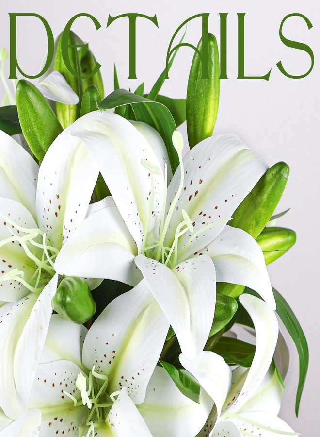 Ikosora 12 Pcs White Artificial Lily Flower, Realistic Long Stem Real Touch Stargazer Lily, Faux Lily Flower Fake Floral with Rods for Home Party Wedding Table Centerpiece Garden DIY Craft Decoration - Image 3