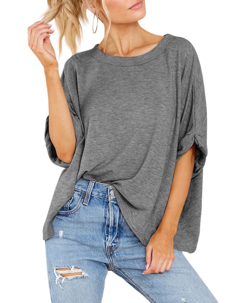 GeGekoko Women Oversized T-Shirt Summer Casual Short Sleeve Loose Tee Tops Grey - Image 4