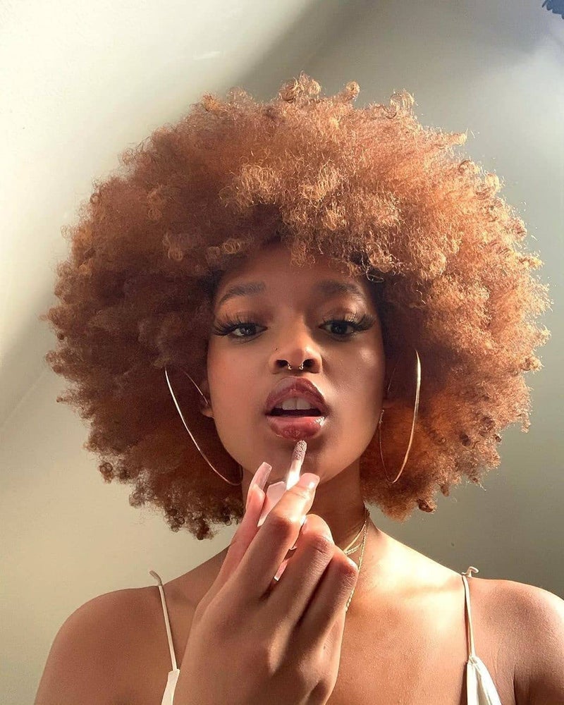 HIHOO Short Afro Wig with Bangs for Black Women Afro Kinky Curly Wig 70s Premium Synthetic Big Afro Wigs(Brown) - Image 2
