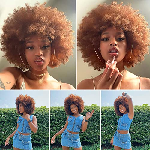 HIHOO Short Afro Wig with Bangs for Black Women Afro Kinky Curly Wig 70s Premium Synthetic Big Afro Wigs(Brown) - Image 5