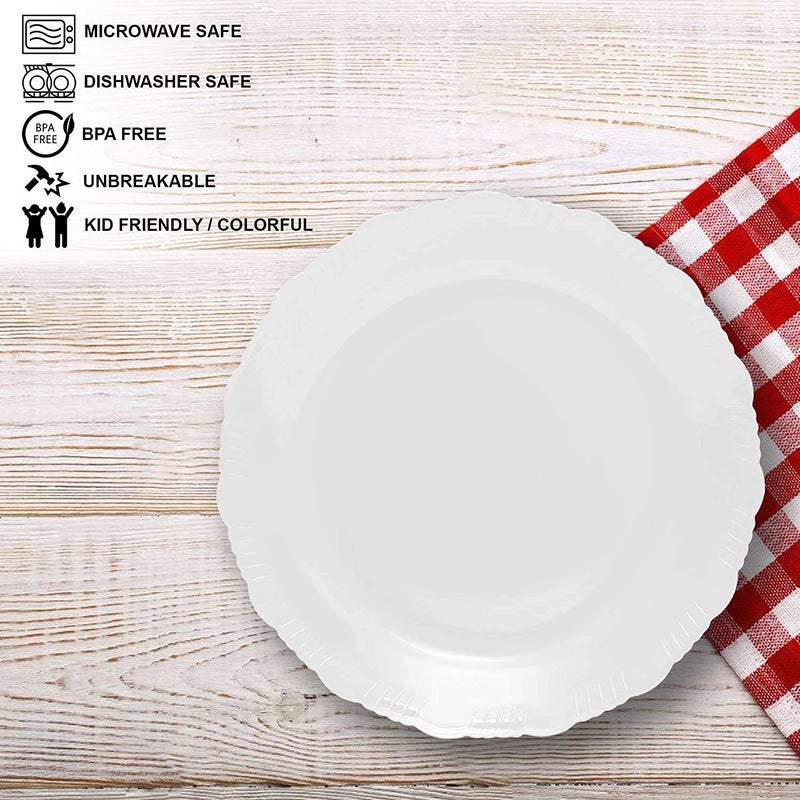 Cutting EDGE Round Colorful Set of Dinner Plates for Families, Daily Use, Parties, Unbreakable, Kid Friendly, Microwave Safe, Dishwasher Safe - White (Set of 6) - Image 2