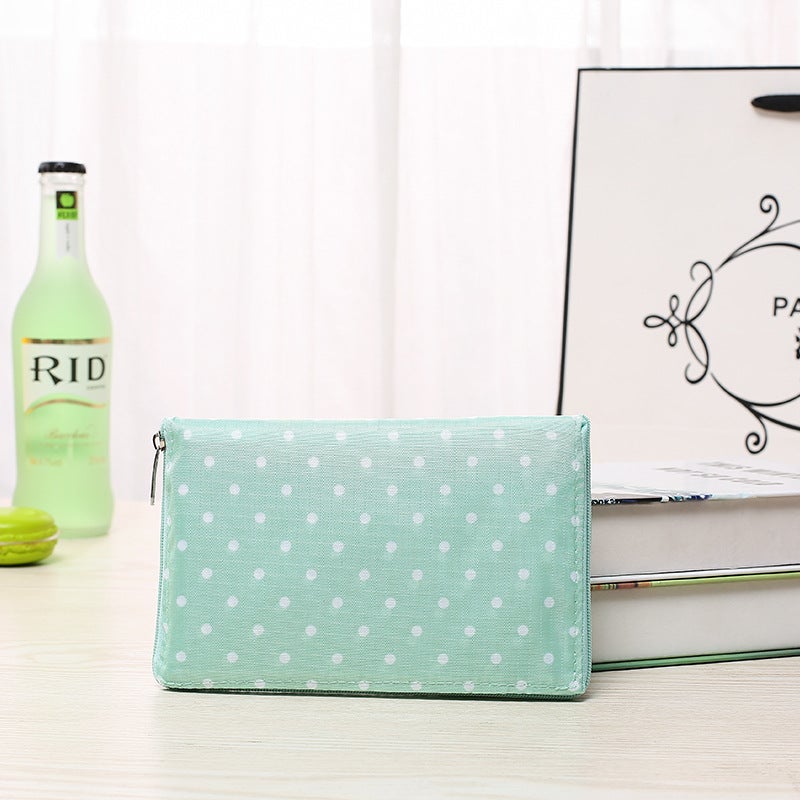 Korean Style Wallet Folding Shopping Bag Green White Dot 