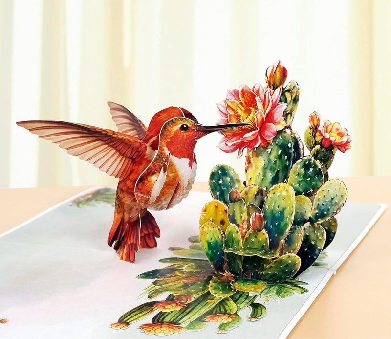 CUT POPUP.COM Mothers Day Card, 3D Pop Up Birthday Paper Art Greeting Card, Father's Day, Meaningful Gift for Dad, Husband, Grandpa (Hummingbird) - Image 1