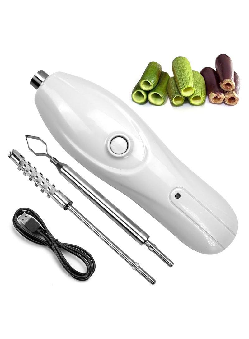 أداة حفر خضراوات كهربائية قابلة للشحن، أداة حفر خضراوات كهربائية متعددة الوظائف 2 في 1 لحفر الكوسة ومكشطة قشور المأكولات البحرية، أداة قابلة لإعادة الشحن لإزالة قشور الفاكهة والخضروات في المطبخ، مزيل قشور الأسماك، أبيض - Image 1