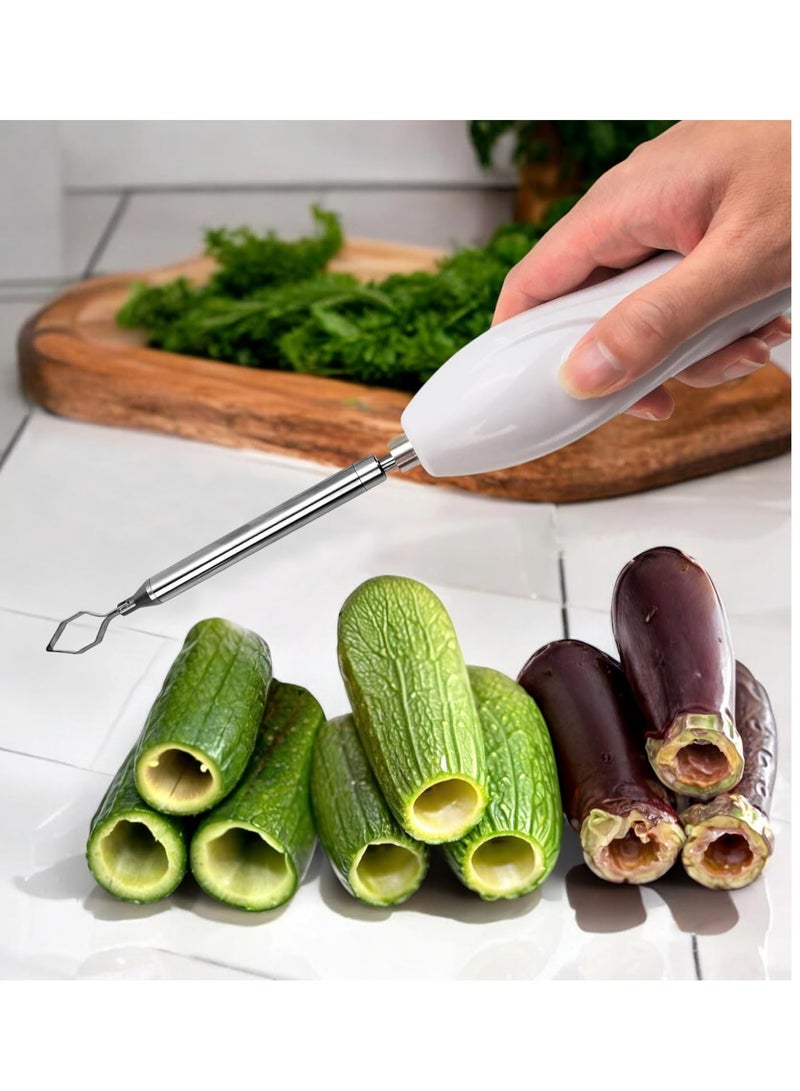 أداة حفر خضراوات كهربائية قابلة للشحن، أداة حفر خضراوات كهربائية متعددة الوظائف 2 في 1 لحفر الكوسة ومكشطة قشور المأكولات البحرية، أداة قابلة لإعادة الشحن لإزالة قشور الفاكهة والخضروات في المطبخ، مزيل قشور الأسماك، أبيض - Image 3