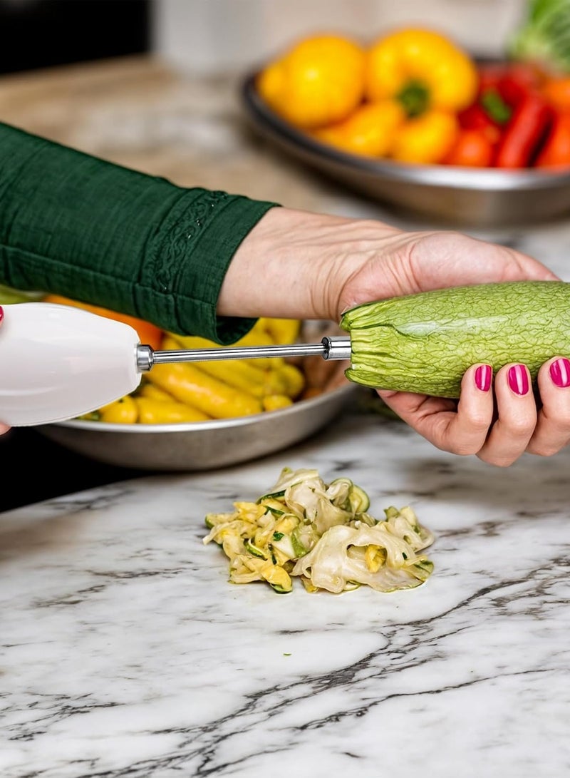 أداة حفر خضراوات كهربائية قابلة للشحن، أداة حفر خضراوات كهربائية متعددة الوظائف 2 في 1 لحفر الكوسة ومكشطة قشور المأكولات البحرية، أداة قابلة لإعادة الشحن لإزالة قشور الفاكهة والخضروات في المطبخ، مزيل قشور الأسماك، أبيض - Image 4