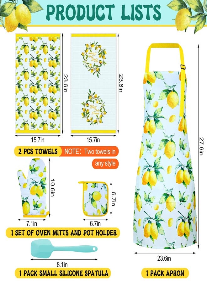Hoolerry هوليري 6 قطع مئزر ليمون مناشف مطبخ قفازات فرن وحوامل أواني مع ملعقة للنساء والزوجات والجدات هدايا الطهي والخبز - Image 2