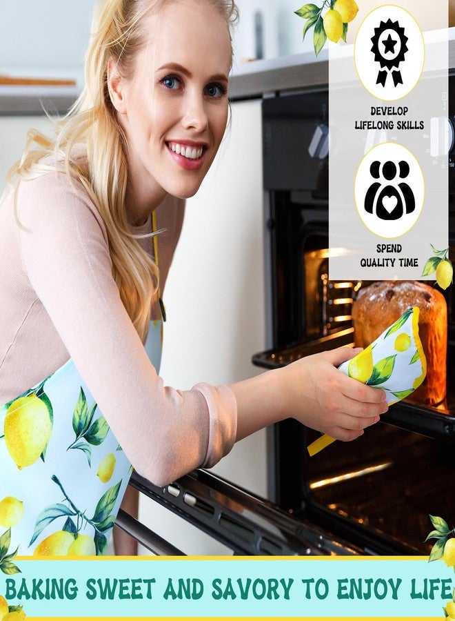 Hoolerry هوليري 6 قطع مئزر ليمون مناشف مطبخ قفازات فرن وحوامل أواني مع ملعقة للنساء والزوجات والجدات هدايا الطهي والخبز - Image 3