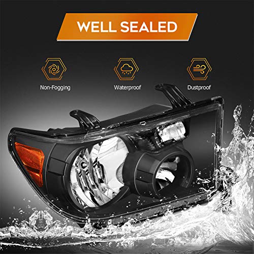 LBRST Headlight Assembly for Toyota Sequoia 2008-2017 for Toyota Tundra 2007-2013 Black Housing Amber Reflector Clear Lens Driver and Passenger Side Headlamp - Image 5