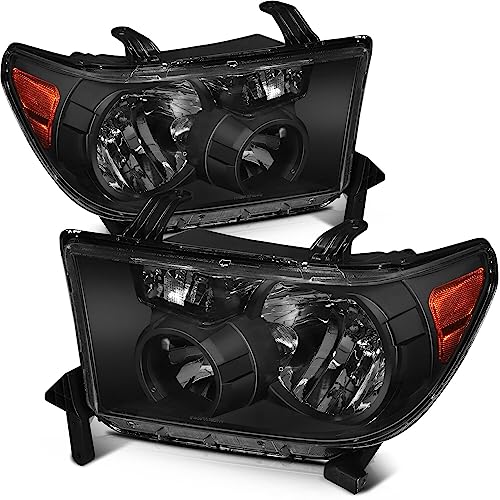 LBRST Headlight Assembly for Toyota Sequoia 2008-2017 for Toyota Tundra 2007-2013 Black Housing Amber Reflector Clear Lens Driver and Passenger Side Headlamp - Image 1