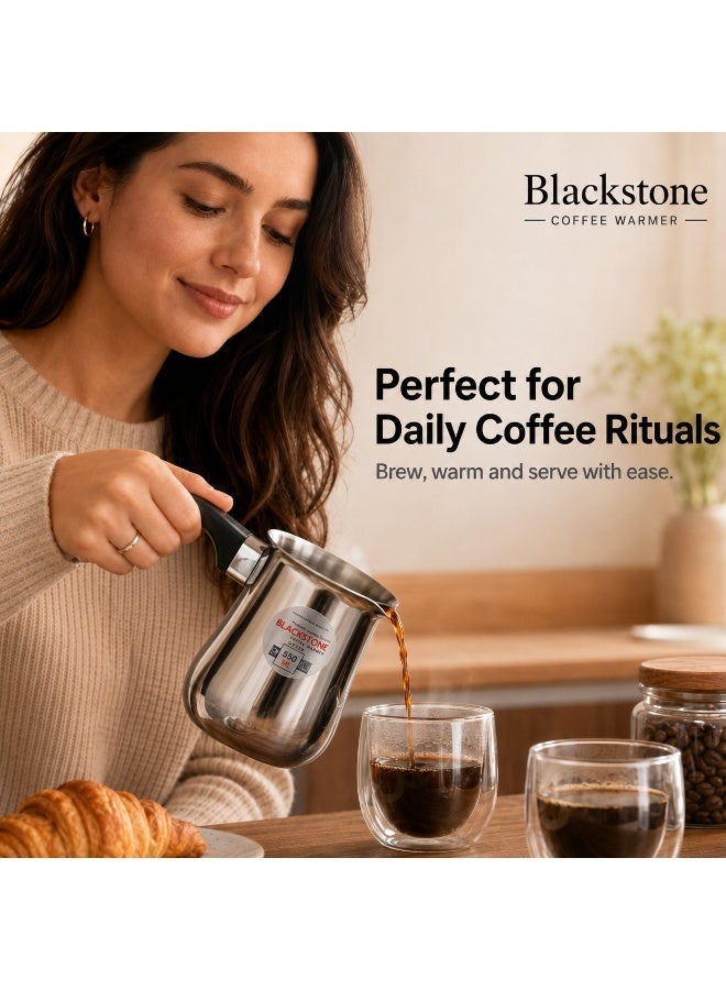 BLACKSTONE Stainless Steel Turkish Coffee Warmer Pot, 550ml, with Pouring Spout and Heat-Resistant Black Handle for Coffee, Milk, Tea, Butter and Sauces, Silver, BCF550 - Image 2