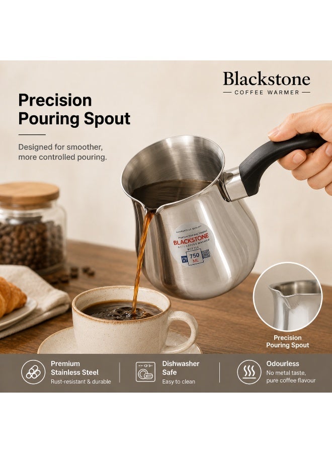 BLACKSTONE Stainless Steel Turkish Coffee Warmer Pot, 550ml, with Pouring Spout and Heat-Resistant Black Handle for Coffee, Milk, Tea, Butter and Sauces, Silver, BCF550 - Image 3