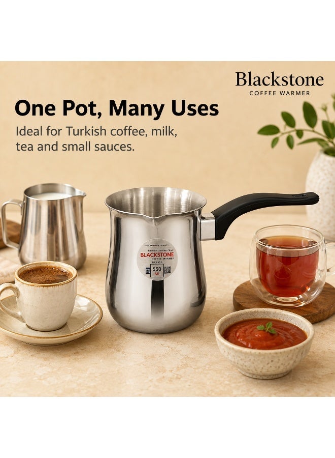 BLACKSTONE Stainless Steel Turkish Coffee Warmer Pot, 550ml, with Pouring Spout and Heat-Resistant Black Handle for Coffee, Milk, Tea, Butter and Sauces, Silver, BCF550 - Image 4