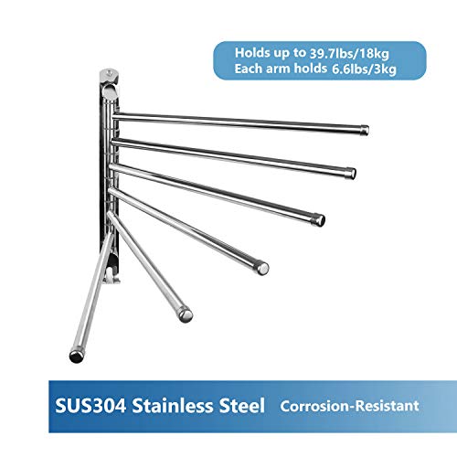 JSVER Towel Rack Wall Mounted JSVER Bathroom Towel Rack, Space Saving Towel Holder, 13.4 Inches Swivel SUS304 Stainless Steel Towel Bar, 180° Rotation 6 Arms Towel Racks for Bathroom - Image 5