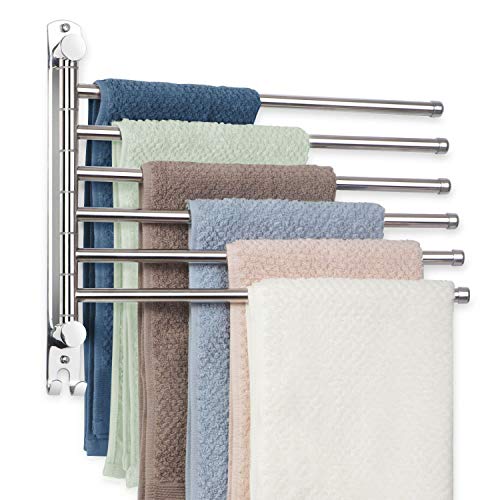 JSVER Towel Rack Wall Mounted JSVER Bathroom Towel Rack, Space Saving Towel Holder, 13.4 Inches Swivel SUS304 Stainless Steel Towel Bar, 180° Rotation 6 Arms Towel Racks for Bathroom - Image 1