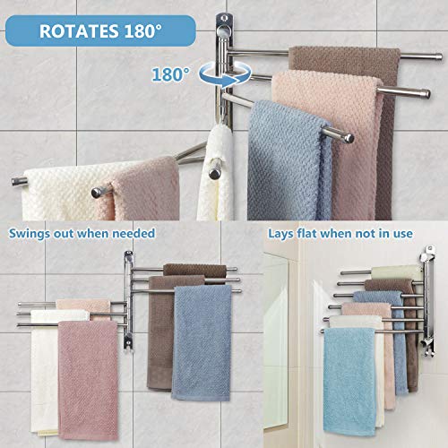JSVER Towel Rack Wall Mounted JSVER Bathroom Towel Rack, Space Saving Towel Holder, 13.4 Inches Swivel SUS304 Stainless Steel Towel Bar, 180° Rotation 6 Arms Towel Racks for Bathroom - Image 4