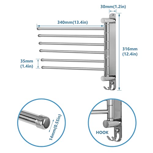 JSVER Towel Rack Wall Mounted JSVER Bathroom Towel Rack, Space Saving Towel Holder, 13.4 Inches Swivel SUS304 Stainless Steel Towel Bar, 180° Rotation 6 Arms Towel Racks for Bathroom - Image 2