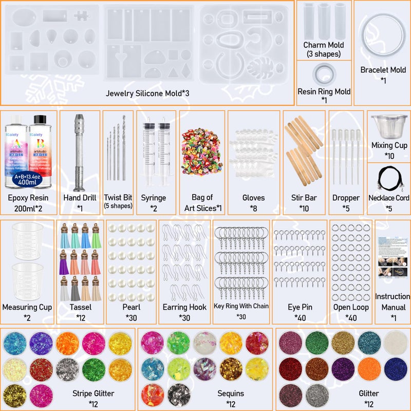 IGaiety Resin Kits for Jewelry Making Silicone Molds Starter Kit 278 Pcs Bundle with Epoxy Resin Silicone Mold Art for DIY Jewelry Earring Keychain Necklace Rings Making Adults Beginners - Image 2