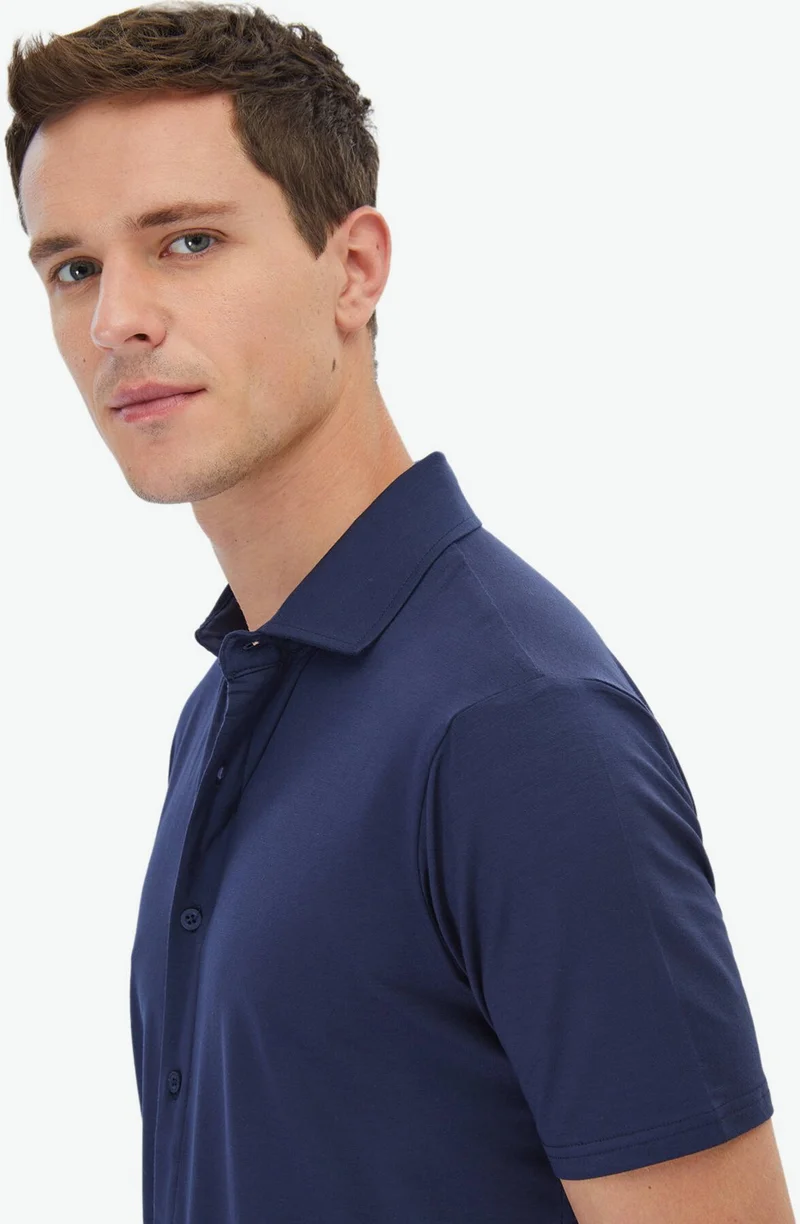 كيب Navy Blue Plain Regular Fit Casual Shirt
