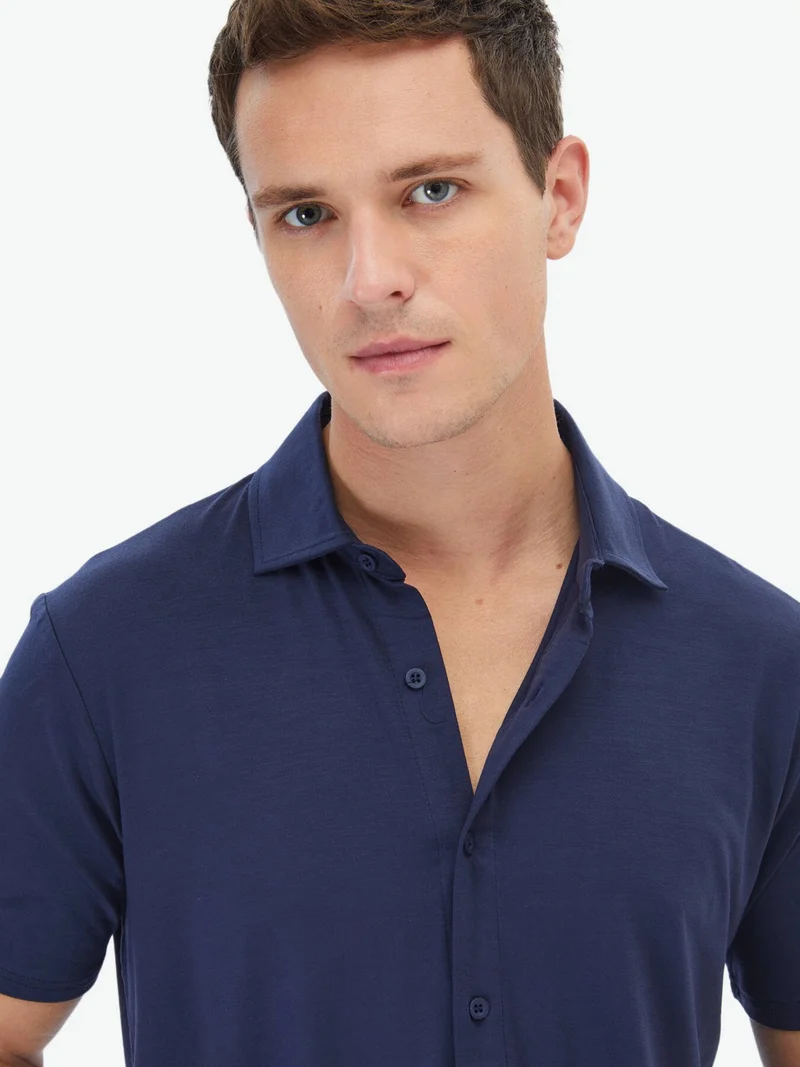 كيب Navy Blue Plain Regular Fit Casual Shirt