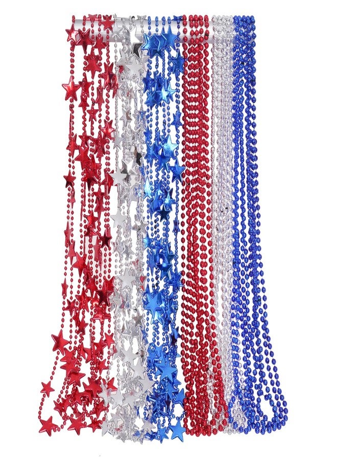 SUMERSHA 30pcs 4th of July Beads Necklaces - Red White Blue Beaded Star Necklace for Independent Memorial Day, Parade Accessory, Patriotic Crafts, Party Supplies - Image 1