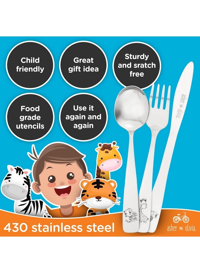 Asher and Olivia Kids Utensils Silverware Set -12-Piece Toddler Silverware Includes 4 Forks 4 Spoons and 4 Kid-Friendly Knives - Cutlery Metal Flatware Set for Preschooler Baby Child - Image 3