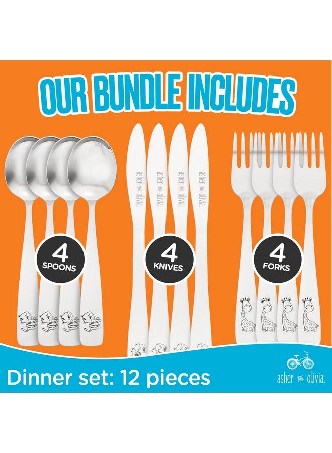 Asher and Olivia Kids Utensils Silverware Set -12-Piece Toddler Silverware Includes 4 Forks 4 Spoons and 4 Kid-Friendly Knives - Cutlery Metal Flatware Set for Preschooler Baby Child - Image 2